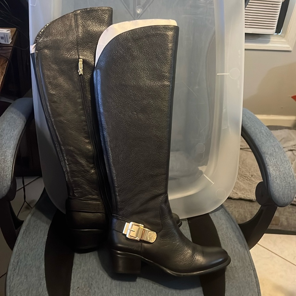 Vince camuto black leather knee length boots